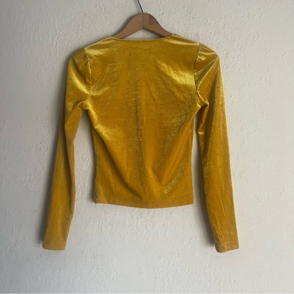 Urban Outfitters Gold Deep V Neck Velvet Top - Picture 3 of 4
